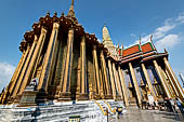 Bangkok Grand Palace,  Wat Phra Keow (temple of the Emerald Buddha). Overview of the The Phra Mondop and The Royal Pantheon of the raised platform. 